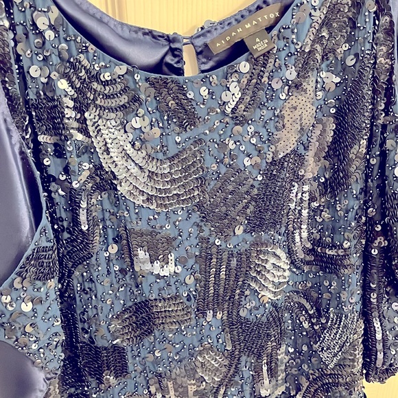 Aidan Mattox blue and black sequin cocktail dress - Picture 3 of 10